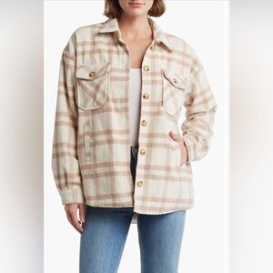 Thread & Supply Checkered Utility Jacket in Cream and Tan